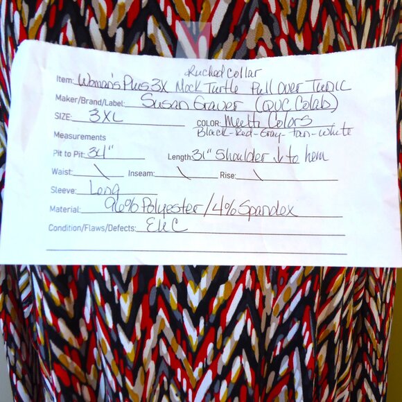 Susan Graver Plus Sz 3XL Abstract Long Sleeve Mock Neck Pullover Blouse - Picture 2 of 8